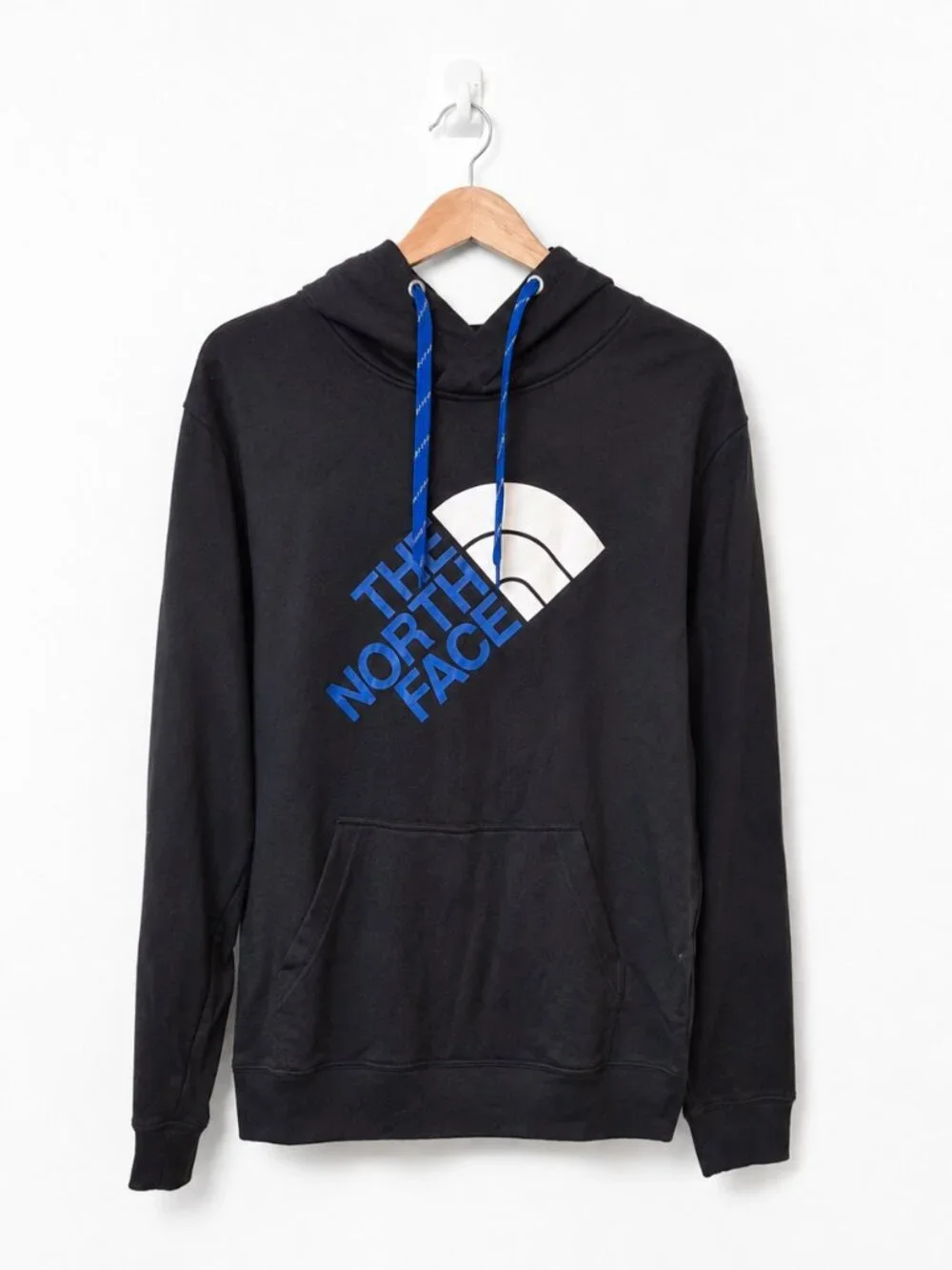 The North Face Mens Medium Hoodie Black Blue Big Logo Pullover